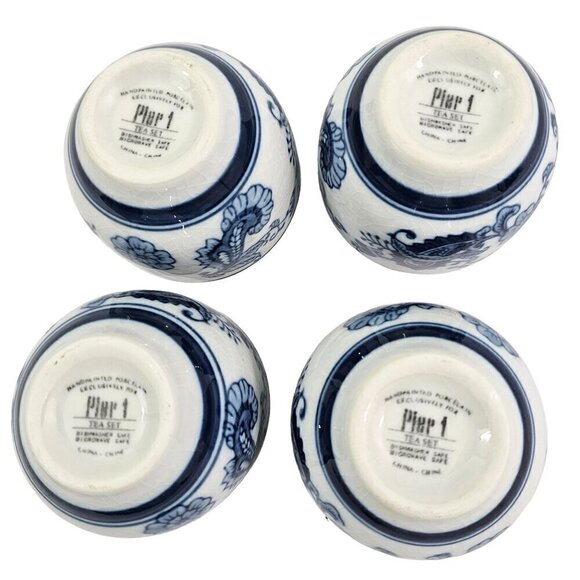 Pier 1 Blue Paisley Print Ceramic Japanese Style Sake Tea Set Cups – Set of 4** - Picture 4 of 16